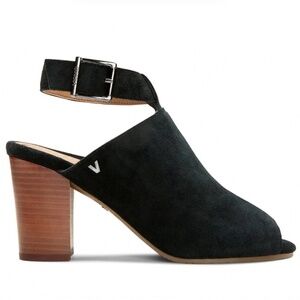 Vionic Black Suede Peep Toe Block Heel Ankle Strap Sandals Size 8